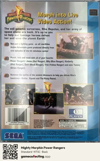 Mighty Morphin Power Rangers Sega Mega-CD / Sega CD, NTSC box back