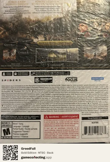 GreedFall PlayStation 5, NTSC box back