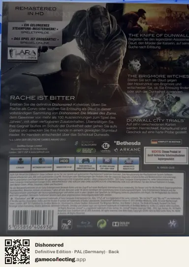 Dishonored PlayStation 4, Germany box back