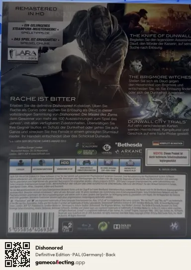 Dishonored PlayStation 4, Germany box back