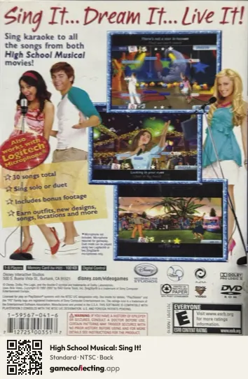 High School Musical: Sing It! PlayStation 2, NTSC box back