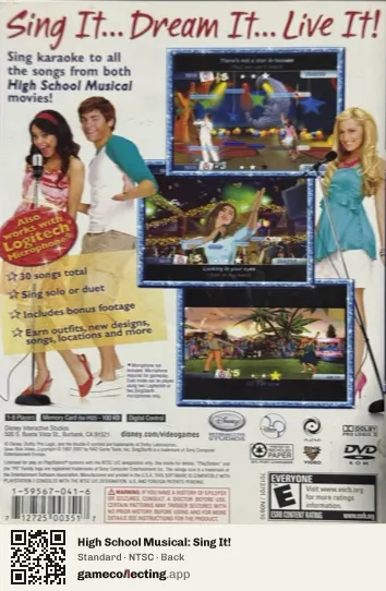 High School Musical: Sing It! PlayStation 2, NTSC box back