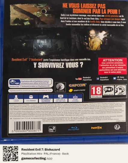 Resident Evil 7: Biohazard PlayStation 4, France box back