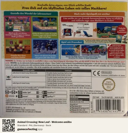 Animal Crossing: New Leaf - Welcome amiibo Nintendo 3DS, Germany box back