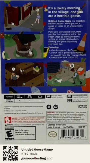 Untitled Goose Game Nintendo Switch, NTSC box back