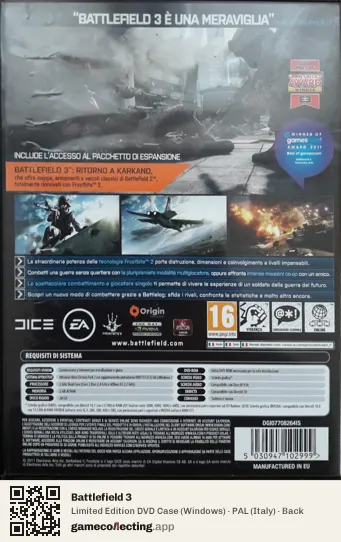 Battlefield 3 Computer, Italy box back