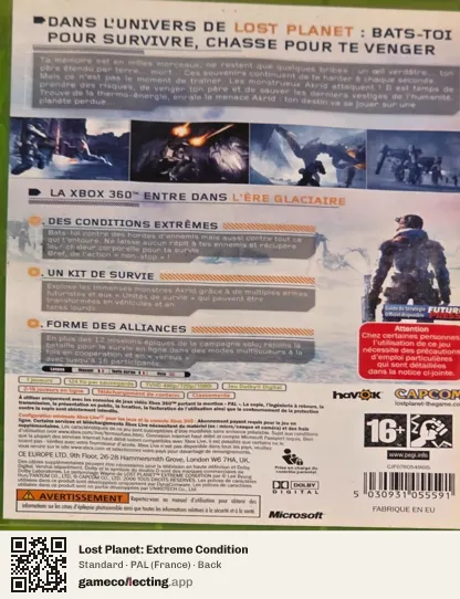 Lost Planet: Extreme Condition Xbox 360, France box back
