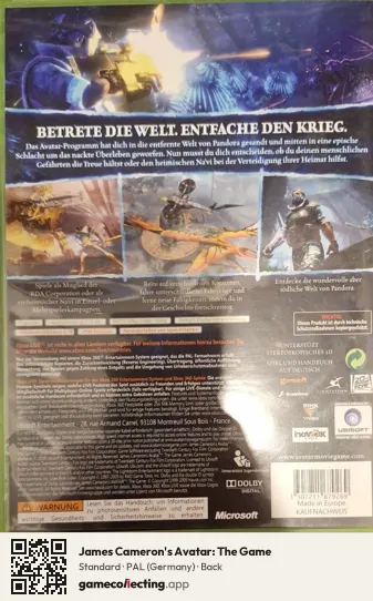James Cameron's Avatar: The Game Xbox 360, Germany box back