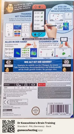 Dr Kawashima's Brain Training Nintendo Switch, Germany box back