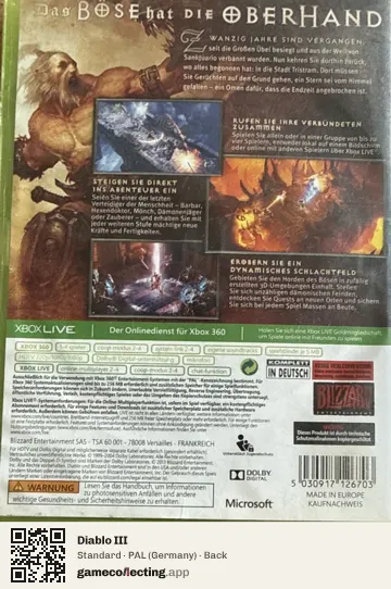 Diablo III Xbox 360, Germany box back