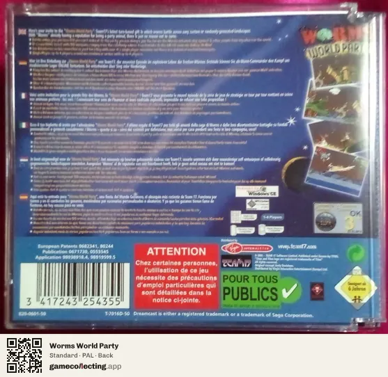 Worms World Party Sega Dreamcast, PAL box back