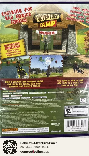 Cabela's Adventure Camp Xbox 360, NTSC box back