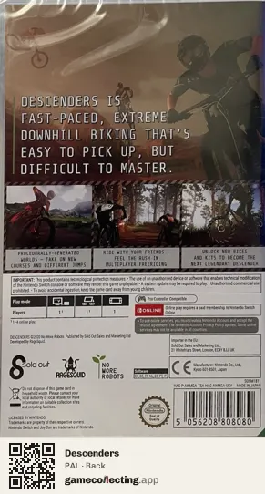 Descenders Nintendo Switch, PAL box back