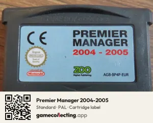 Premier Manager 2004-2005 Game Boy Advance, PAL cartridge label