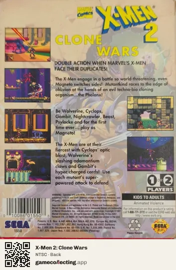 X-Men 2: Clone Wars Sega Mega Drive / Genesis, NTSC box back