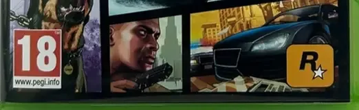 Grand Theft Auto V, the PEGI square on its front