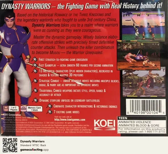 Dynasty Warriors PlayStation, NTSC box back