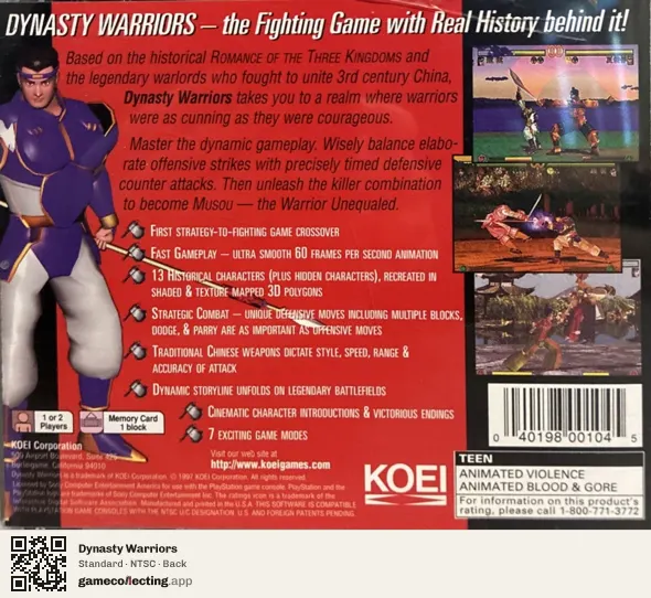 Dynasty Warriors PlayStation, NTSC box back