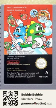 Bubble Bobble Nintendo Entertainment System, PAL cartridge label