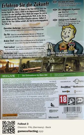 Fallout 3 Xbox 360, Germany box back