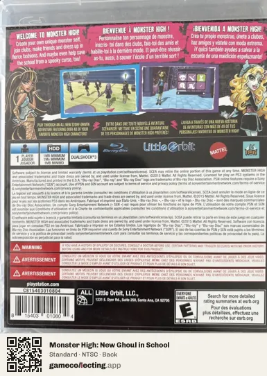Monster High: New Ghoul in School PlayStation 3, NTSC box back