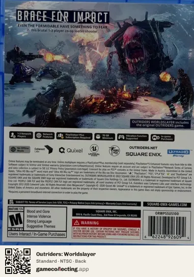 Outriders: Worldslayer PlayStation 5, NTSC box back