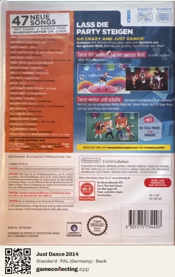 Just Dance 2014 Nintendo Wii, Germany box back