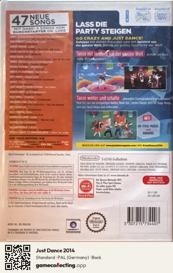 Just Dance 2014 Nintendo Wii, Germany box back
