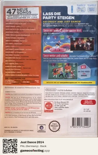 Just Dance 2014 Nintendo Wii, Germany box back