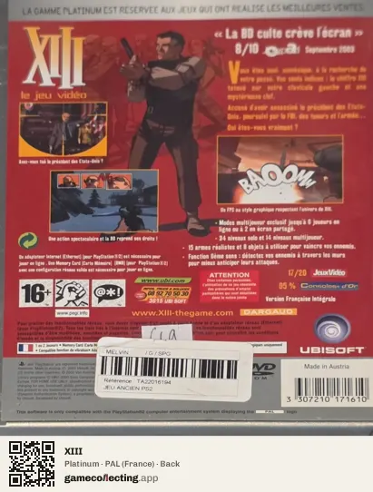 XIII PlayStation 2, France box back