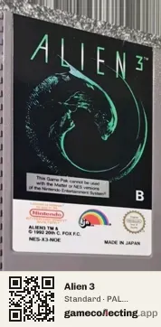 Alien 3 Nintendo Entertainment System, PAL cartridge label