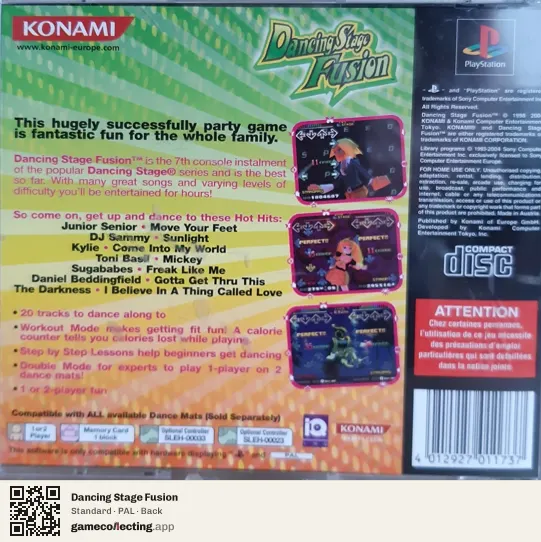 Dancing Stage Fusion PlayStation, PAL box back
