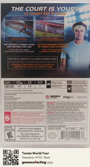 Tennis World Tour Nintendo Switch, NTSC box back