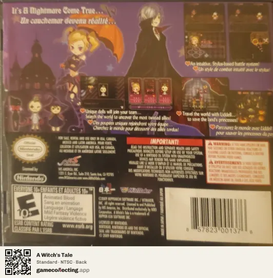 A Witch's Tale Nintendo DS, NTSC box back