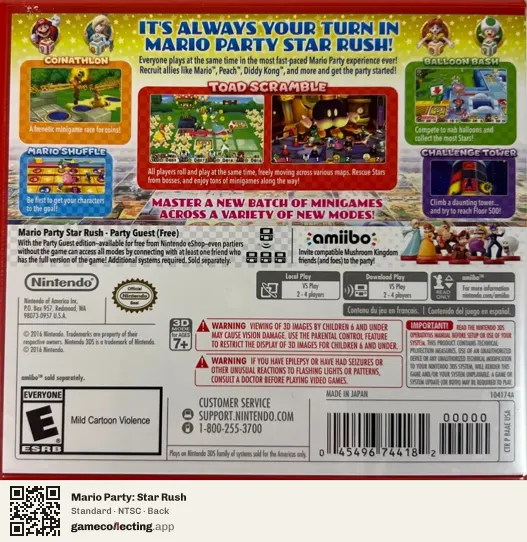 Mario Party: Star Rush Nintendo 3DS, NTSC box back