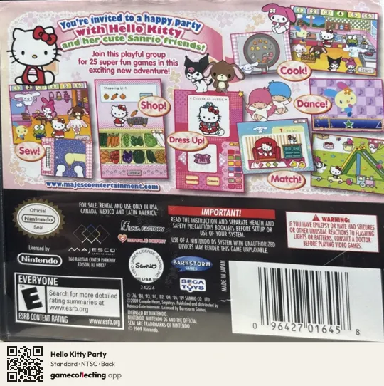 Hello Kitty Party Nintendo DS, NTSC box back