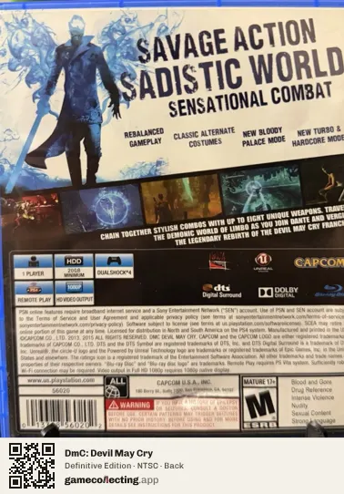 DmC: Devil May Cry PlayStation 4, NTSC box back