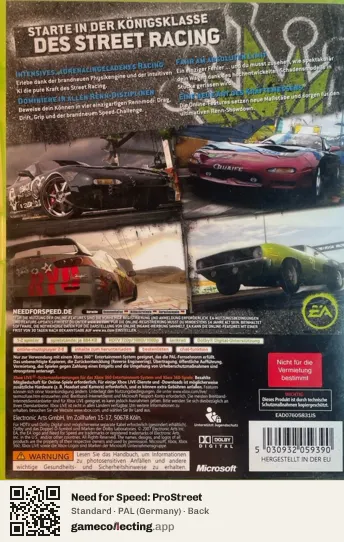 Need for Speed: ProStreet Xbox 360, Germany box back