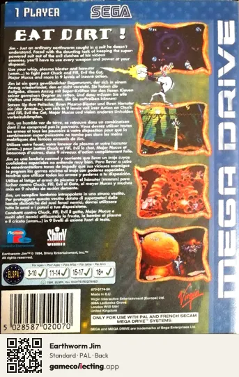 Earthworm Jim Sega Mega Drive / Genesis, PAL box back