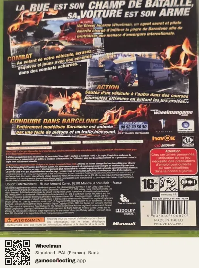 Wheelman Xbox 360, France box back