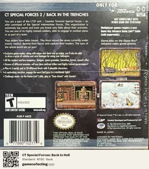 CT Special Forces: Back to Hell Game Boy Advance, NTSC box back