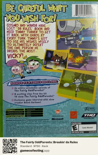 The Fairly OddParents: Breakin' da Rules Xbox, NTSC box back