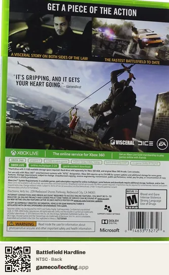 Battlefield Hardline Xbox 360, NTSC box back