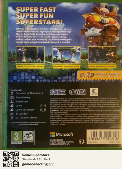 Sonic Superstars Xbox Series X, PAL box back