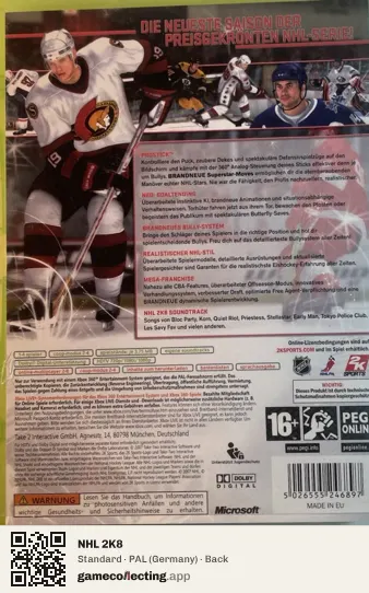 NHL 2K8 Xbox 360, Germany box back