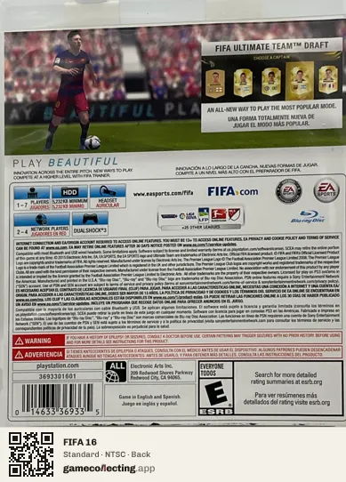 FIFA 16 PlayStation 3, NTSC box back