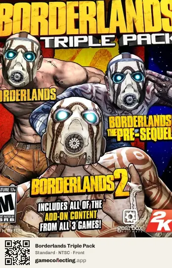Borderlands Triple Pack Xbox 360, NTSC box front