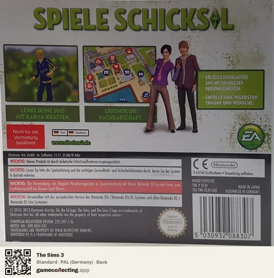 The Sims 3 Nintendo DS, Germany box back