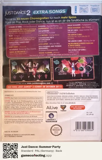 Just Dance: Summer Party Nintendo Wii, Germany box back