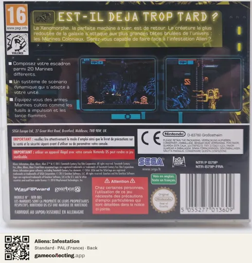 Aliens: Infestation Nintendo DS, France box back